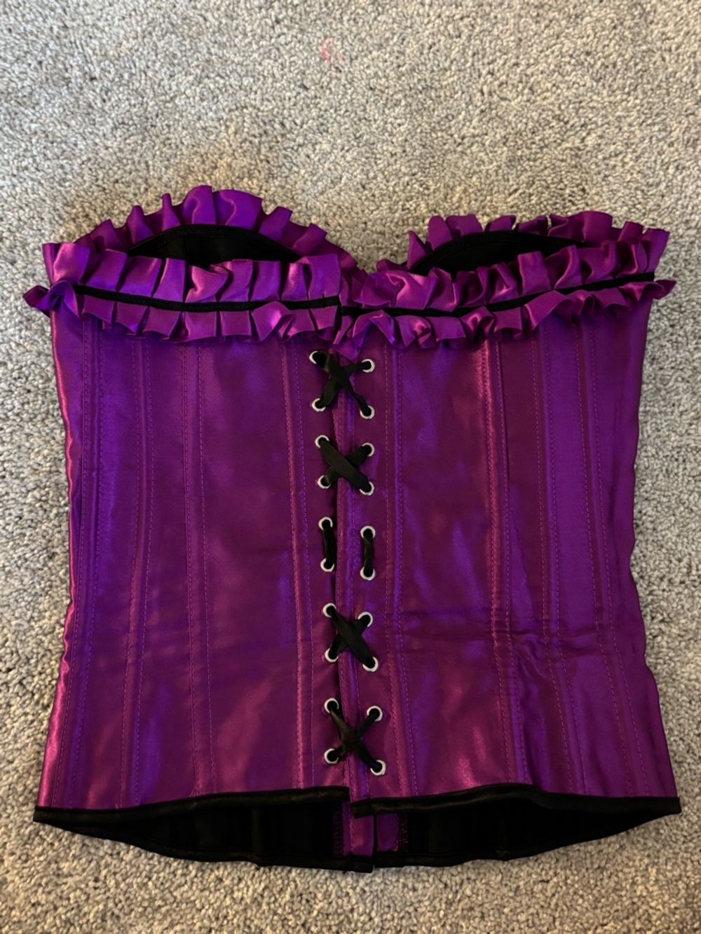 Spirit Purple Satin Strapless Corset with Black Lace Accents - Picture 2 of 2